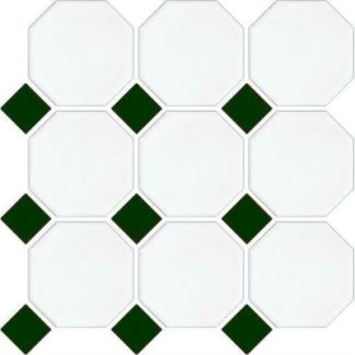 Octagon Matt White with Green Dot
